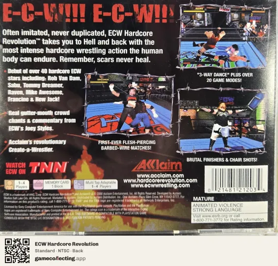 ECW Hardcore Revolution PlayStation, NTSC box back