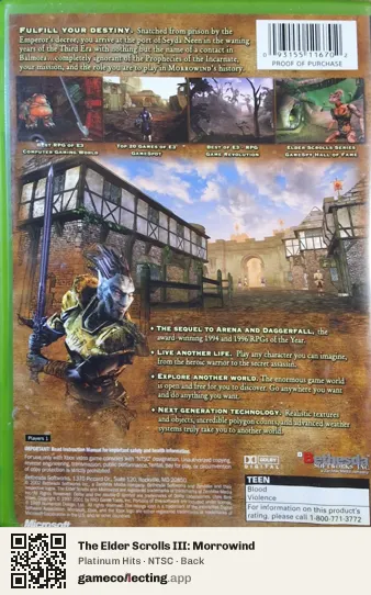 The Elder Scrolls III: Morrowind Xbox, NTSC box back