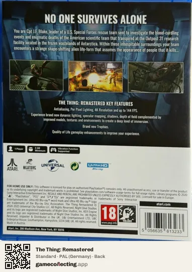 The Thing: Remastered PlayStation 5, Germany box back