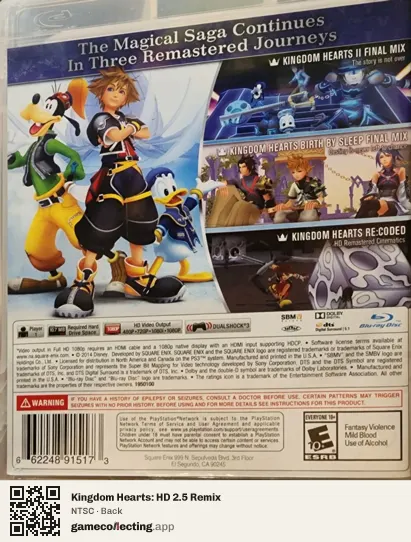 Kingdom Hearts: HD 2.5 Remix PlayStation 3, NTSC box back