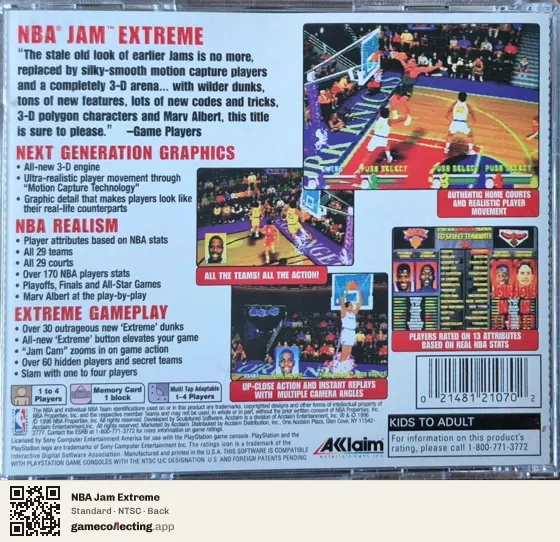 NBA Jam Extreme PlayStation, NTSC box back