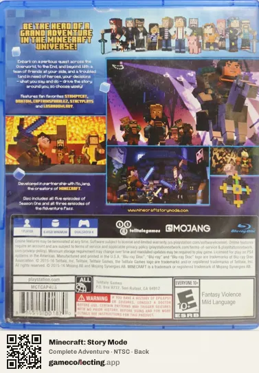 Minecraft: Story Mode PlayStation 4, NTSC box back