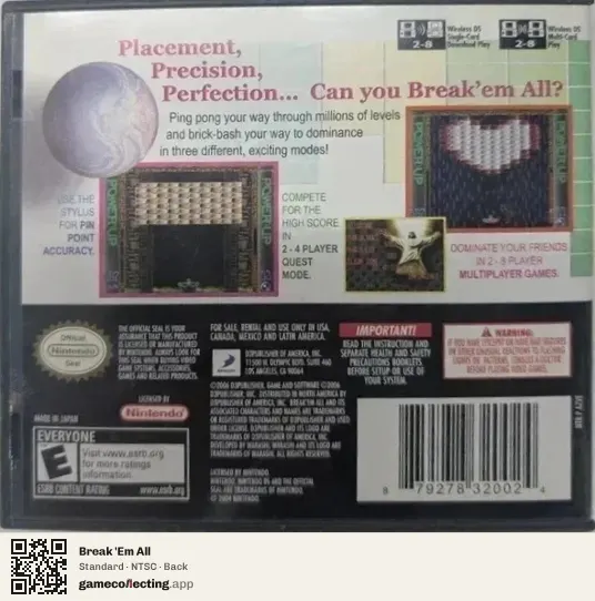 Break 'Em All Nintendo DS, NTSC box back