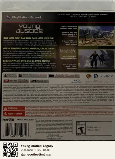Young Justice: Legacy PlayStation 3, NTSC box back