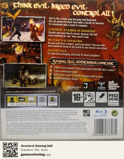 Overlord: Raising Hell PlayStation 3, PAL box back