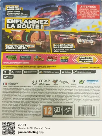 DIRT 5 PlayStation 5, France box back