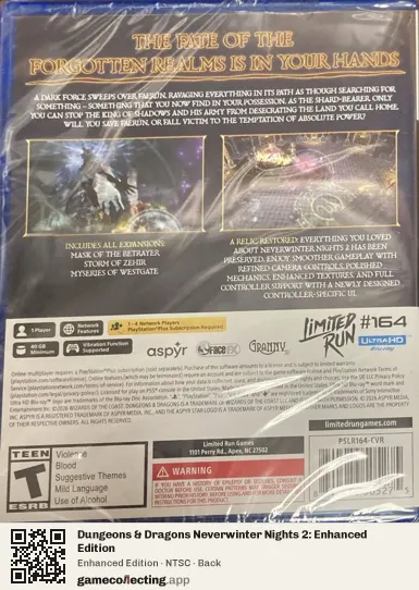 Dungeons & Dragons Neverwinter Nights 2: Enhanced Edition PlayStation 5, NTSC box back