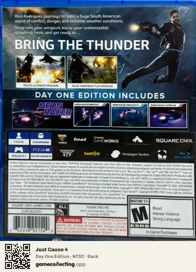 Just Cause 4 PlayStation 4, NTSC box back