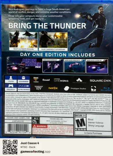 Just Cause 4 PlayStation 4, NTSC box back