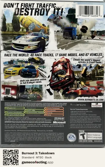 Burnout 3: Takedown Xbox, NTSC box back