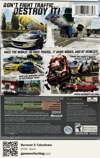 Burnout 3: Takedown Xbox, NTSC box back