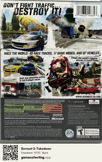 Burnout 3: Takedown Xbox, NTSC box back