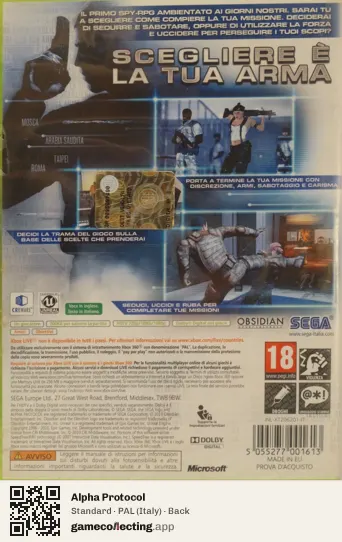 Alpha Protocol Xbox 360, Italy box back