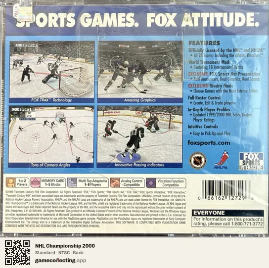 NHL Championship 2000 PlayStation, NTSC box back