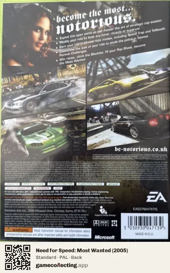 Need for Speed: Most Wanted (2005) Xbox 360, PAL box back