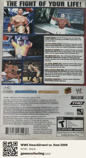 WWE SmackDown! vs. Raw 2006 PlayStation Portable, NTSC box back