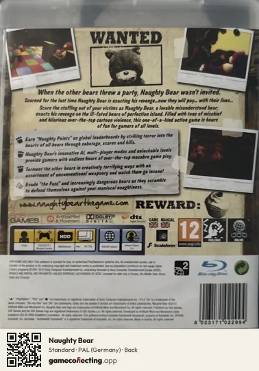 Naughty Bear PlayStation 3, Germany box back