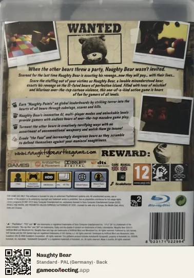Naughty Bear PlayStation 3, Germany box back