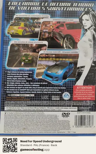 Need for Speed Underground PlayStation 2, France box back