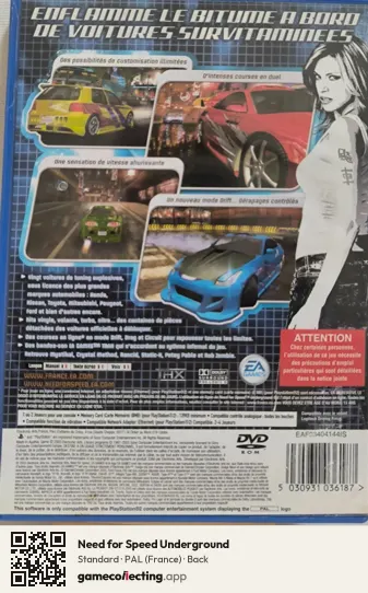Need for Speed Underground PlayStation 2, France box back