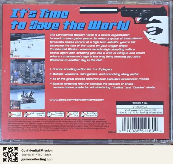 Confidential Mission Sega Dreamcast, NTSC box back