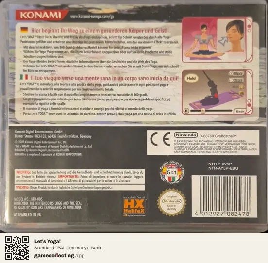 Let's Yoga! Nintendo DS, Germany box back