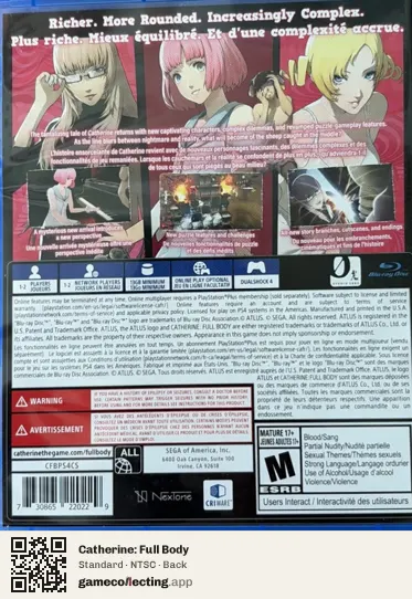 Catherine: Full Body PlayStation 4, NTSC box back