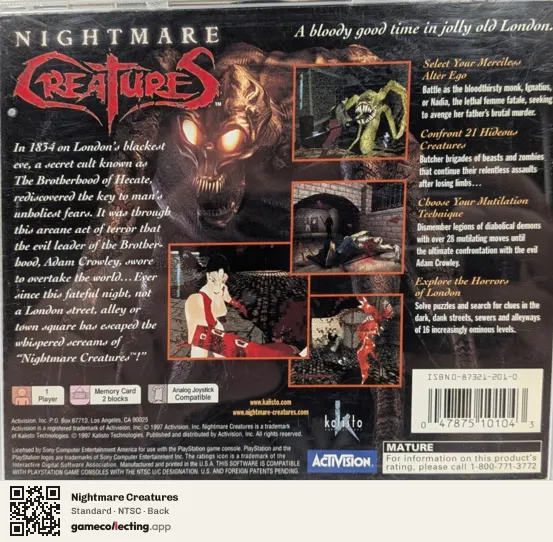 Nightmare Creatures PlayStation, NTSC box back