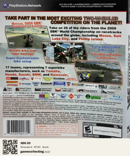 SBK 09 PlayStation 3, NTSC box back