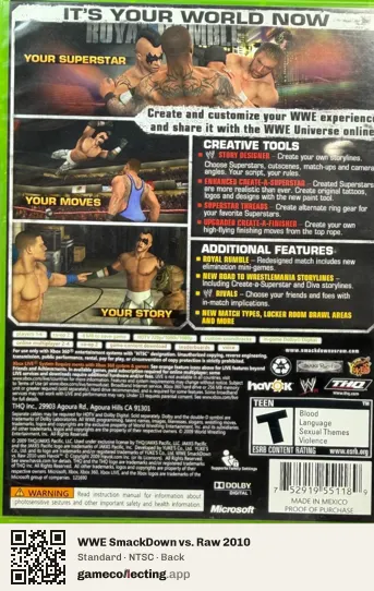 WWE SmackDown vs. Raw 2010 Xbox 360, NTSC box back