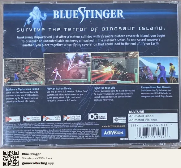 Blue Stinger Sega Dreamcast, NTSC box back