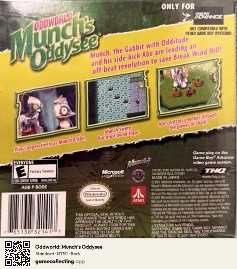 Oddworld: Munch's Oddysee Game Boy Advance, NTSC box back