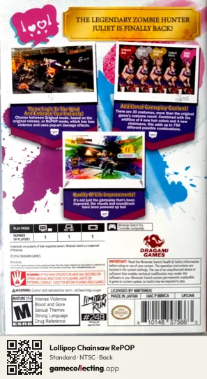 Lollipop Chainsaw RePOP Nintendo Switch, NTSC box back