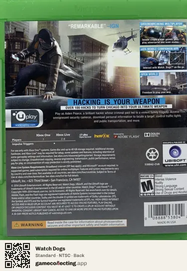 Watch Dogs Xbox One, NTSC box back