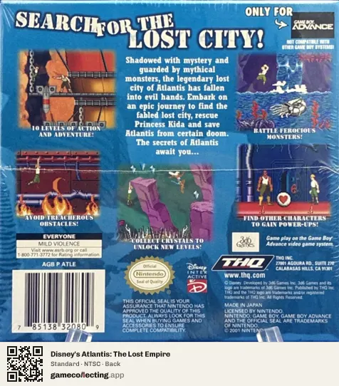 Disney's Atlantis: The Lost Empire Game Boy Advance, NTSC box back