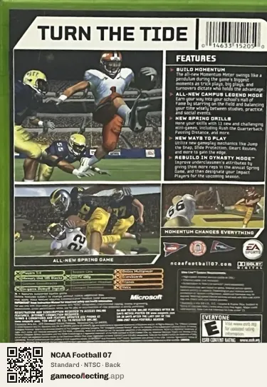 NCAA Football 07 Xbox, NTSC box back