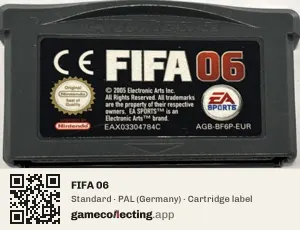 FIFA 06 Game Boy Advance, PAL cartridge label