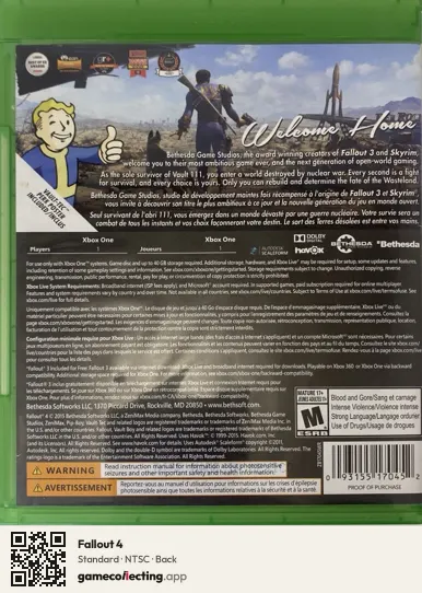 Fallout 4 Xbox One, NTSC box back