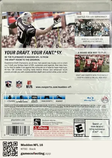 Madden NFL 16 PlayStation 3, NTSC box back