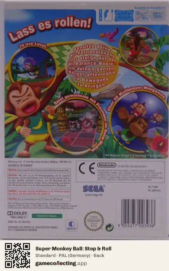 Super Monkey Ball: Step & Roll Nintendo Wii, Germany box back