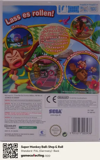 Super Monkey Ball: Step & Roll Nintendo Wii, Germany box back