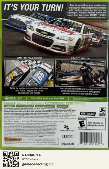 NASCAR '14 Xbox 360, NTSC box back