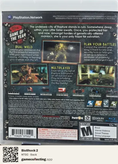 BioShock 2 PlayStation 3, NTSC box back