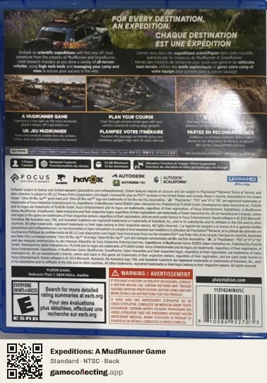Expeditions: A MudRunner Game PlayStation 5, NTSC box back