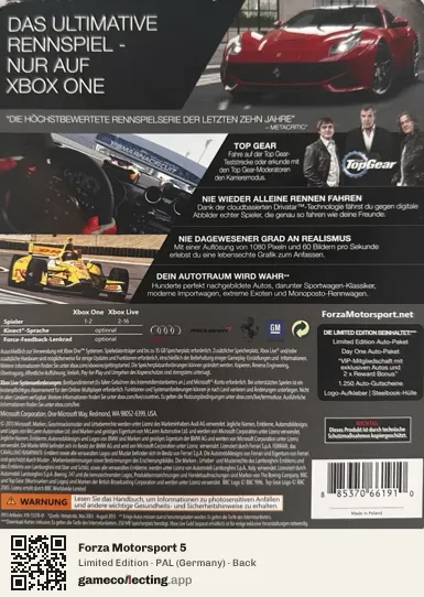 Forza Motorsport 5 Xbox One, Germany box back