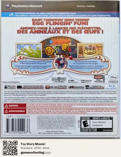 Toy Story Mania! PlayStation 3, NTSC box back