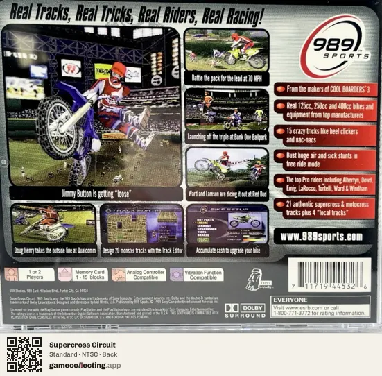 Supercross Circuit PlayStation, NTSC box back