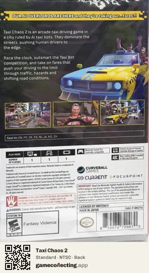 Taxi Chaos 2 Nintendo Switch, NTSC box back