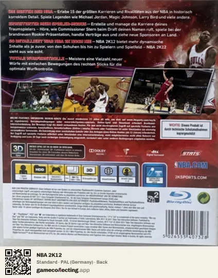 NBA 2K12 PlayStation 3, Germany box back