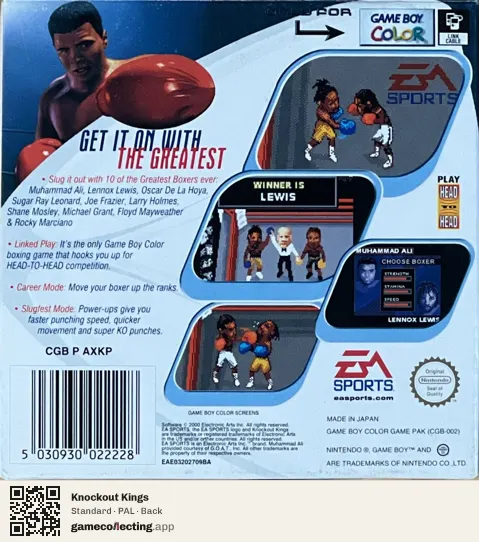 Knockout Kings Game Boy Color, PAL box back